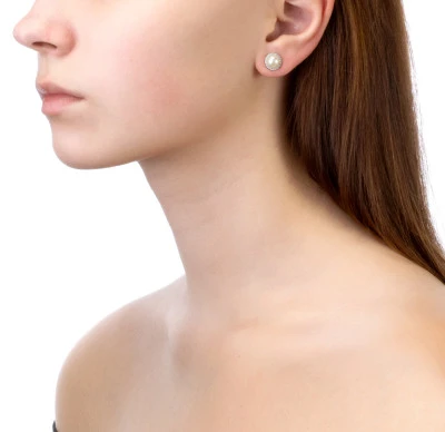 Серьги-гвоздики из серебра c белыми речными жемчужинами 7-7,5 мм