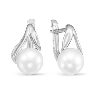 Серьги из белого золота с белыми речными жемчужинами 7,5-8 мм