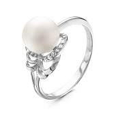 Кольцо из белого золота с белой речной жемчужиной 8,5-9 мм