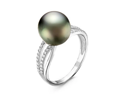 Кольцо из серебра с черной морской Таитянской жемчужиной 10-12,5 мм
