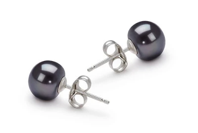 Пусеты из серебра 925 пробы с черными речными жемчужинами 7-7,5 мм