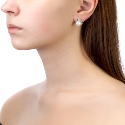 Серьги из серебра c белыми речными жемчужинами 8-8,5 мм