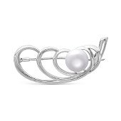 Брошь из серебра с белой речной жемчужиной 8,5-9 мм