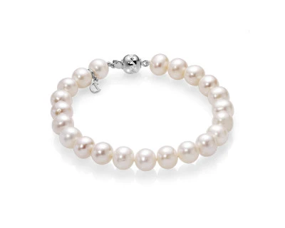 Браслет из белого овального речного жемчуга класса ААА. Жемчужины 8-8,5 мм