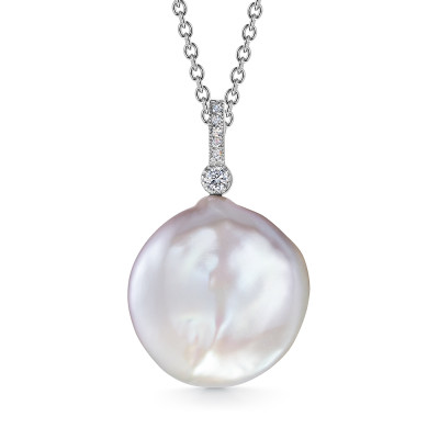 Кулон из серебра 925 пробы с белой жемчужиной "Барокко" 22 мм