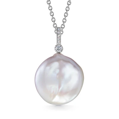 Кулон из серебра 925 пробы с белой жемчужиной "Барокко" 22 мм