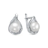 Серьги из серебра c белыми речными жемчужинами 8,5-9 мм