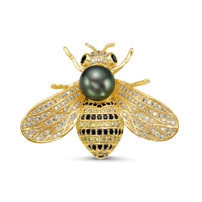 Брошь-кулон из сплава с черной Таитянской морской жемчужиной 9,5-10 мм