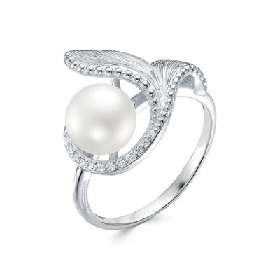 Кольцо из серебра с белой речной жемчужиной 9,5-10 мм