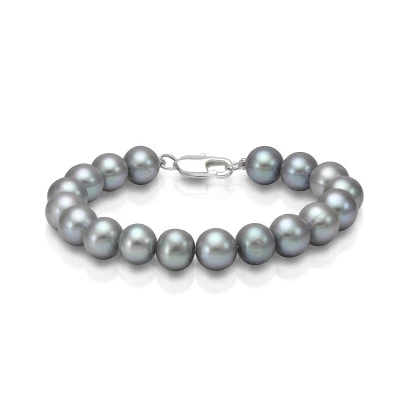 Браслет из серебристого круглого речного жемчуга класса ААА. Жемчужины 8,5-9,5 мм