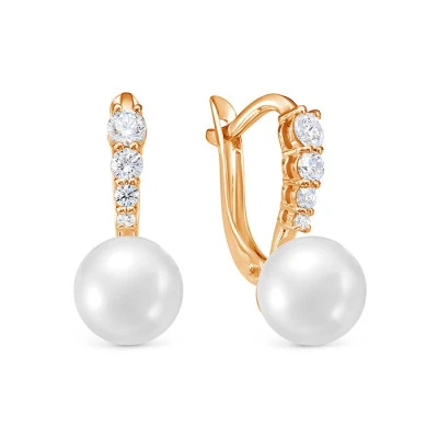 Серьги из красного золота с белыми речными жемчужинами 9,5-10 мм