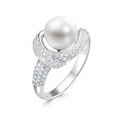 Кольцо из серебра с белой речной жемчужиной 8,5-9 мм