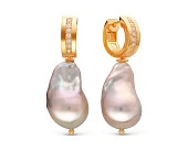 Серьги из серебра с серебристыми жемчужинами "Барокко" 13-16 мм