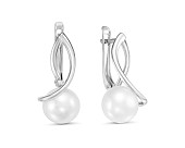 Серьги из белого золота с белыми речными жемчужинами 8,5-9 мм Серьги из белого золота с белыми речными жемчужинами 8,5-9 мм