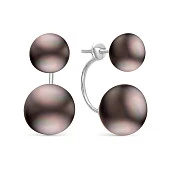 Пусеты "Диор" из серебра с черными речными жемчужинами 7,5-10 мм