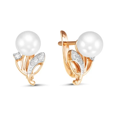Серьги из красного золота с белыми морскими жемчужинами Акойя 7-7,5 мм