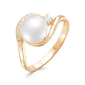 Кольцо из красного золота с белой речной жемчужиной 8,5-9 мм