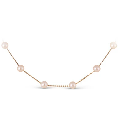 Цепочка из красного золота с розовыми морскими жемчужинами 7-7,5 мм. Длина 45 см