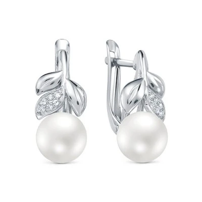 Серьги из серебра с белыми речными жемчужинами 8,5-9 мм