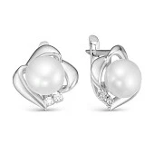 Серьги из серебра c белыми речными жемчужинами 8,5-9 мм