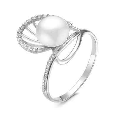 Кольцо из серебра с белой речной жемчужиной 7,5-8 мм