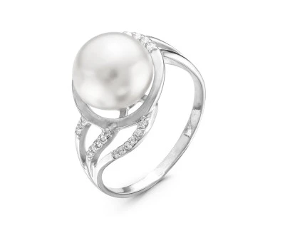 Кольцо из серебра с белой речной жемчужиной 10 мм