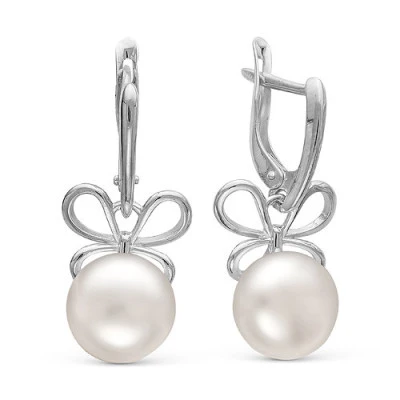 Серьги из серебра c белыми речными жемчужинами 8,5-9 мм