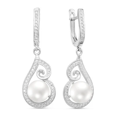 Серьги из серебра c белыми речными жемчужинами 8-8,5 мм