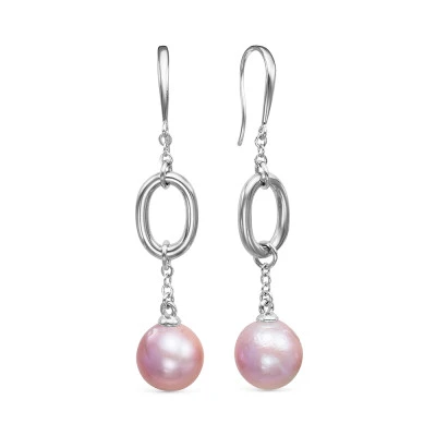 Серьги из серебра c розовыми японскими речными жемчужинами 12,5-13 мм