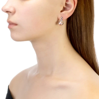 Серьги из серебра с розовыми речными жемчужинами 8,5-9 мм