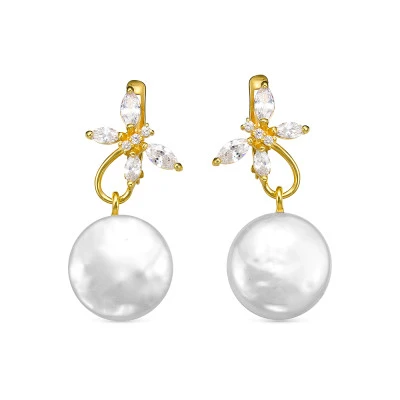 Серьги из серебра с белыми речными жемчужинами "Барокко" 13-13,5 мм