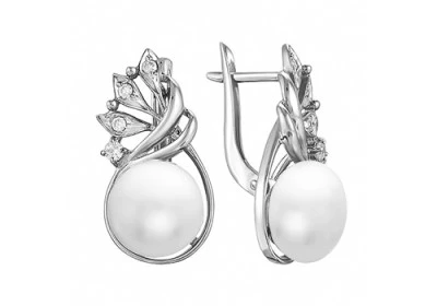 Серьги из серебра с белыми речными жемчужинами 9,5-10 мм