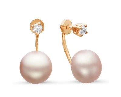 Пусеты "Диор" из серебра с розовыми речными жемчужинами 9,5-10 мм