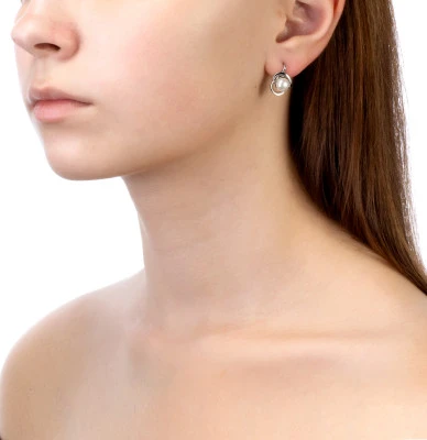 Серьги из серебра c белыми речными жемчужинами 7-7,5 мм