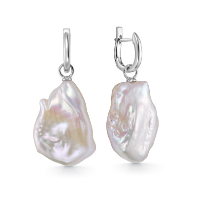Серьги из серебра 925 пробы с белым барочным жемчугом 18-23 мм