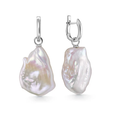 Серьги из серебра 925 пробы с белым барочным жемчугом 18-23 мм