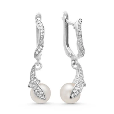 Серьги из серебра c белыми речными жемчужинами 8-8,5 мм