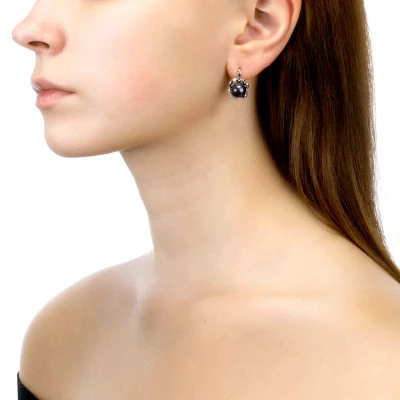 Серьги из серебра с черными речными жемчужинами 8,5-9 мм