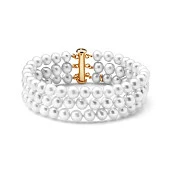 Браслет в 3-ряда из белого круглого речного жемчуга. Жемчужины 7-7,5 мм