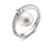 Кольцо из белого золота с белой морской жемчужиной Акойя 8-8,5 мм