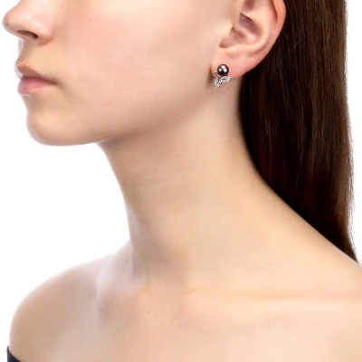 Серьги из серебра с черными речными жемчужинами 7-7,5 мм