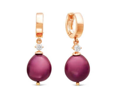 Серьги из серебра с красными речными жемчужинами "Барокко" 11-12 мм