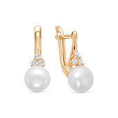 Серьги из красного золота  с белыми речными жемчужинами 8,5-9 мм