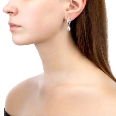 Серьги из серебра с белыми речными жемчужинами 7,5-8 мм