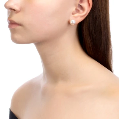 Пусеты из серебра 925 пробы с белыми речными жемчужинами 10,5-11 мм