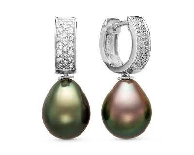 Серьги из серебра c черными морскими Таитянскими жемчужинами 11-11,5 мм