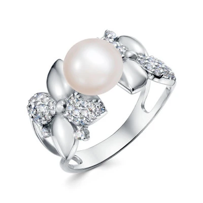 Кольцо из серебра с белой речной жемчужиной 8,5-9 мм