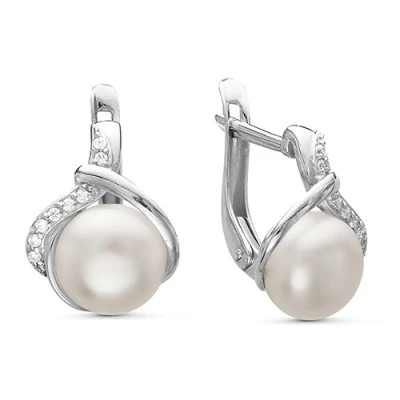 Серьги из белого золота с белыми речными жемчужинами 7-7,5 мм