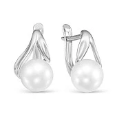 Серьги из белого золота с белыми речными жемчужинами 7,5-8 мм