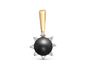 Кулон из серебра с черной круглой речной жемчужиной 7-7,5 мм